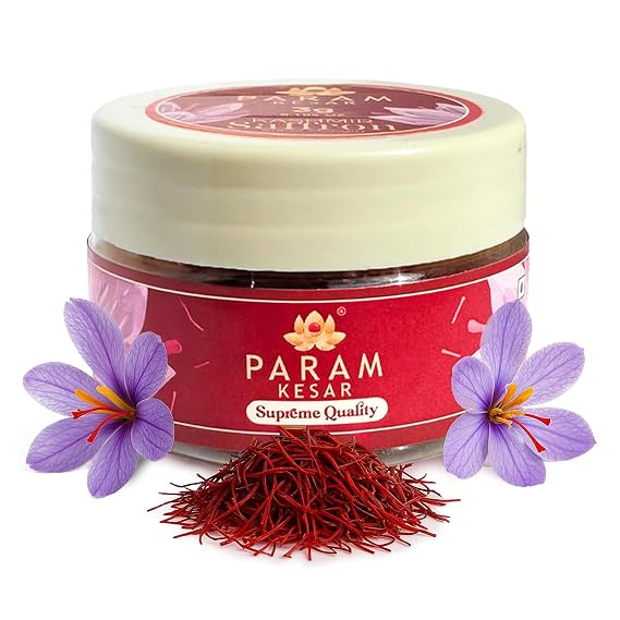 Param Kesar Supreme Saffron, 100% Organic, Pure Kashmiri Super Mongra Saffron Threads, Top Grade, Food Safety Certified, Non-GMO (1 gm)