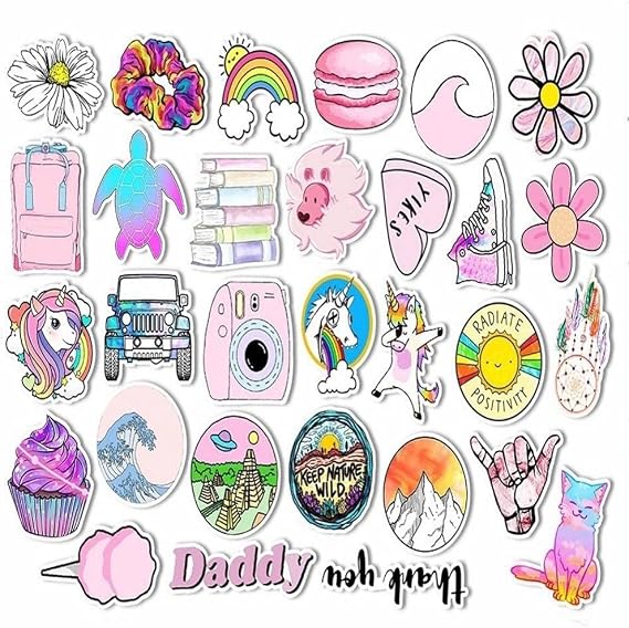 Cute Stickers Aesthetic VSCO Vinyl Stickers for Teens Kids Girls 100PCS Laptop Waterproof Stickers Computers Stickers Skateboard Stickers Kawaii Water Bottle Cute Sticks Delicate Pattern Design