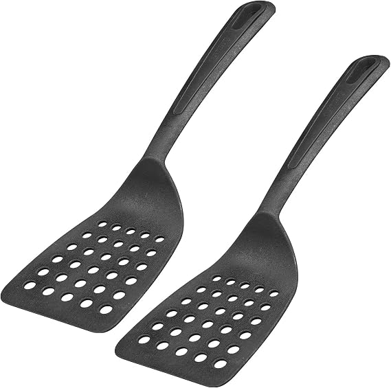 Westmark Set of 2 Spatulas Wide Surface and Special Flattened Edge Plastic Gentle Black 283722E3 310 x 93 x 35 mm