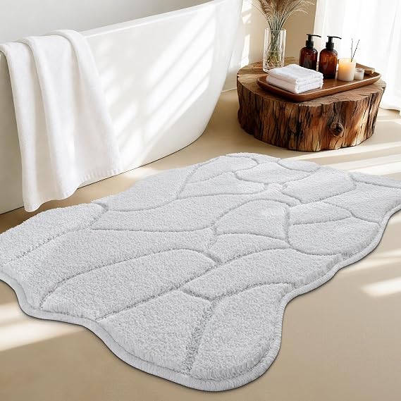 BSICPRO Bathroom Rugs, 32x20 Scalloped Bath Mats, White