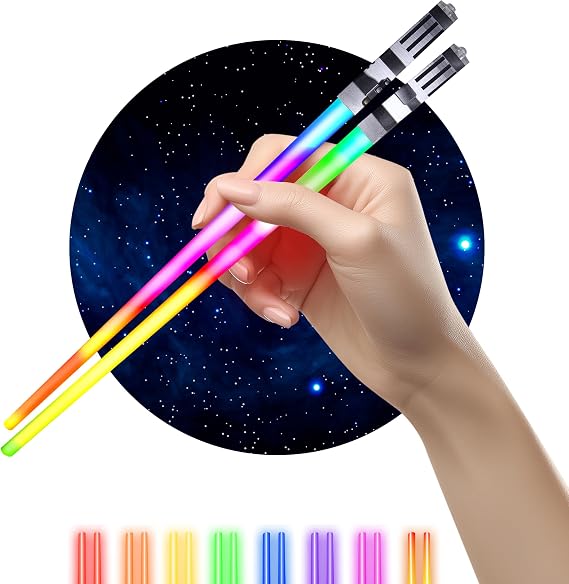 LIGHTSABER CHOPSTICKS LIGHT UP STAR WARS LED Glowing Light Saber Chop Sticks REUSABLE Sushi Lightup Sabers - 8 COLOR MODES 1 Pair