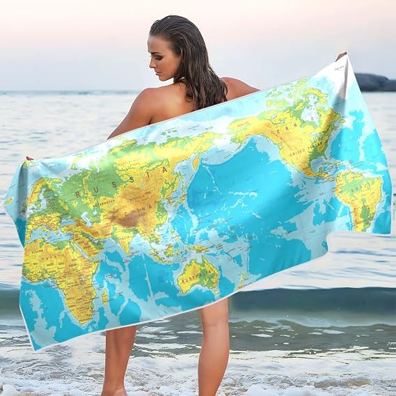 AIXIWAWA World Map Classic Travel Beach Towel Oversized for Women Men, Sand Free Super Absorbent Quick Dry Pool Towels Beach Blanket for Swimming Pool Beach Gym 3171 inches