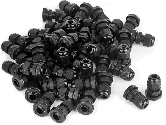 AMPELE Cable Gland 100 Pack PG13.5 Waterproof Adjustable 6-12mm Nylon Cable Glands Joints With Gaskets, Black(PG13.5)