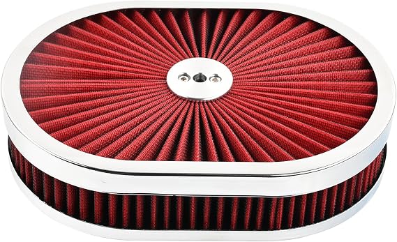 12''X2'' Oval Super Flow Air Cleaner Filter Assembly 5-1/8" Carb Neck Washable and Reusable Replacement V8 Air Cleaner
