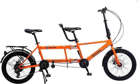 Tandem Bike - City Tandem Folding Bicycle, Foldable Tandem Adult Beach Cruiser Bike Adjustable 7 Speeds, 2-Seater, CE FCC CCC