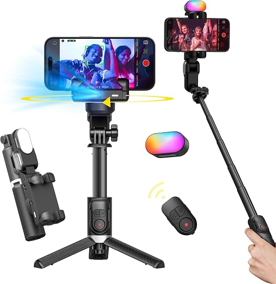 AOCHUAN Gimbal Stabilizer for iPhone Gimbal w/360 Rotation-M1 Pro Black | Auto Face Tracking and Wireless Remote for TIK Tok, YouTube, Vlog, 4 in 1 Gimbal Stabilizer Sefie Stick Tripod