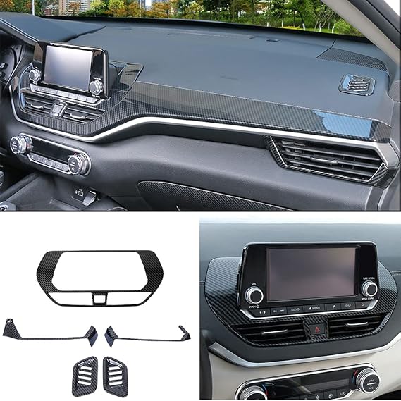 BOYUER 5PCS ABS Interior Dashboard Trim, Navigation Screen and Air Conditioner Vent Overlay Kit For Nissan Altima 2019 2020 2021 2022 2023 2024 2025