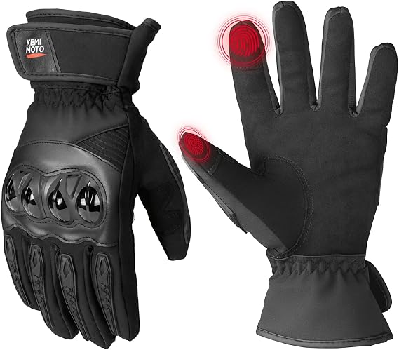 KEMIMOTO Winter Motorcycle Gloves, Waterproof Gloves Warm Touchscreen