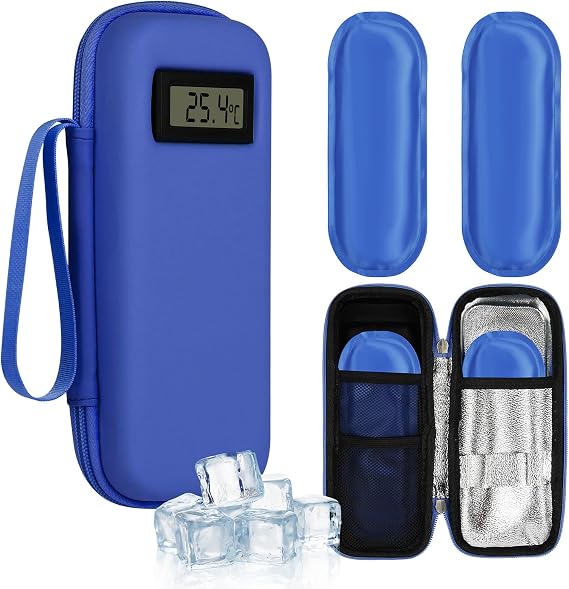 Insulin Cooler Travel Case with Temperature Display, TSA Approved Refrigerated Medicine Cooler for Travel, Insulin Pen Case with 2 Reusable Ice Packs, Diabetic Small Storage Travel Pack