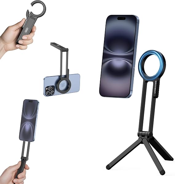Magnetic Tripod for iPhone, Portable Cell Phone Tripods for Magsafe Strong Suction Pocket Mini Tripod Phone Stand Magnet Phone Mount Compatible with iPhone 17 16 15 14 13 12 Series