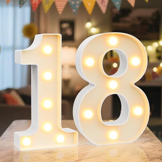 Ledido Cool & Warm LED Light up Number 18 for 18th Birthday Decorations