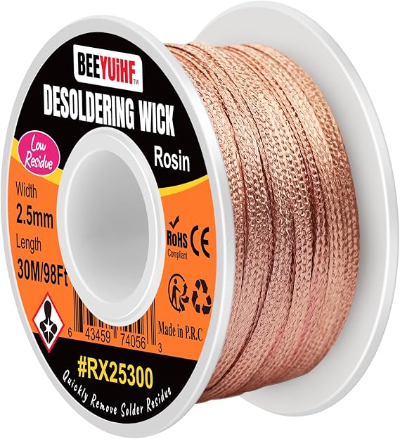 Desoldering Wick Braid 30M - 98ft Length 2.5mm Width Solder Wick Braid with Flux, Cable Remover Tool Solder Sucker W 0.10'' L 98'