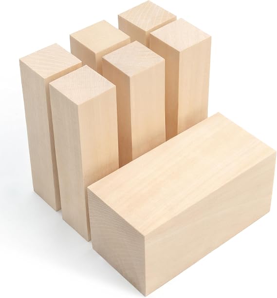 BeaverCraft Basswood Carving Blocks 7PCS Whittling Wood Kit - Soft Wood Block for Crafts, Basswood for Carving, Unfinished Wooden Blank Set BW7