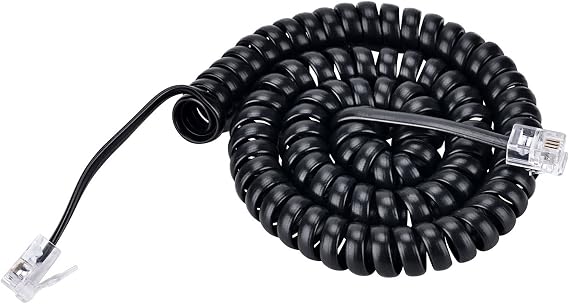 Telephone Handset Coil Cord Phone Receiver, RJ9 Coiled Cable, 1.2 to 10 feet (Black), Compatible with Analog Phone Models