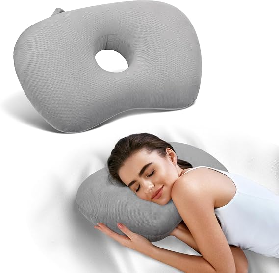 Ear Piercing Pillow with an Ear Hole for Ear Pain and Side Sleepers (Gray)