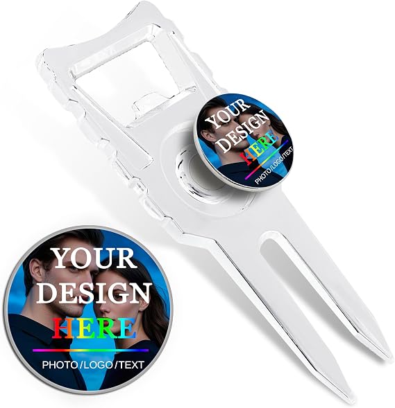 Custom Ball Marker Divot Tool, 6-in-1 Divot Repair Tool, Personalized Golf Accessory with Your Text/Logo