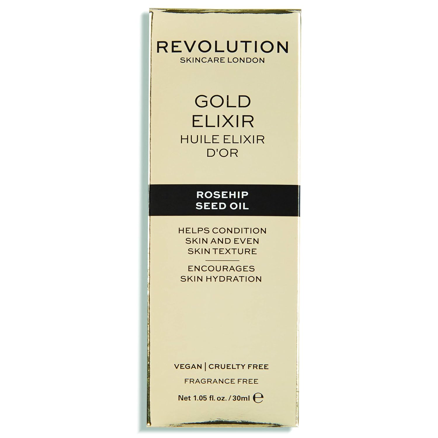 Revolution Skincare Gold Elixir, Body & Face Oil, Rosehip Seed Oil, Deeply Nourishes Skin, Suitable For Dry & Combination Skin, Vegan & Cruelty-Free, 1.05fl.oz30ml