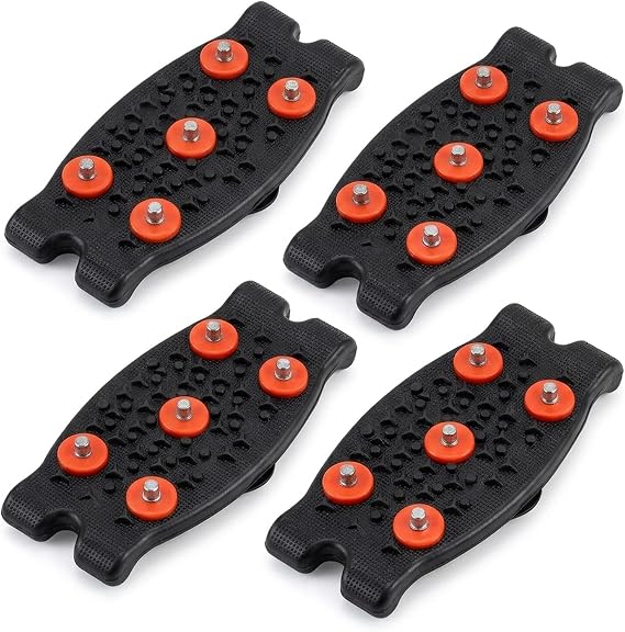 2 Pairs Non-Slip Spikes Shoe Claws with 5 Spikes Universal Ice Spikes for Shoes Winter Accessories for Women Men Children Size 35-45 Non-Slip Protection for Hiking Shoes Black Red