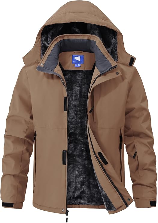 Mens Skiing Jackets Winter Waterproof Snow Jackets Fleece Lined Insulated Heavy Parka Jackets Coats with Hoode