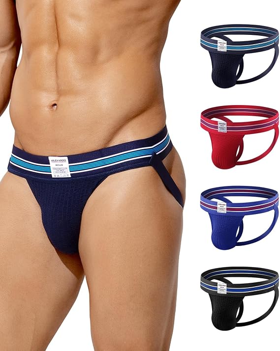 Arjen Kroos Mens Jockstrap 4 Pack Athletic Supporters Jock Straps Underwear | Breathable Moisture-Wicking, Wide Comfort Waistband, for Gym, Fitness, Cycling, Weight Training, Casual Sport