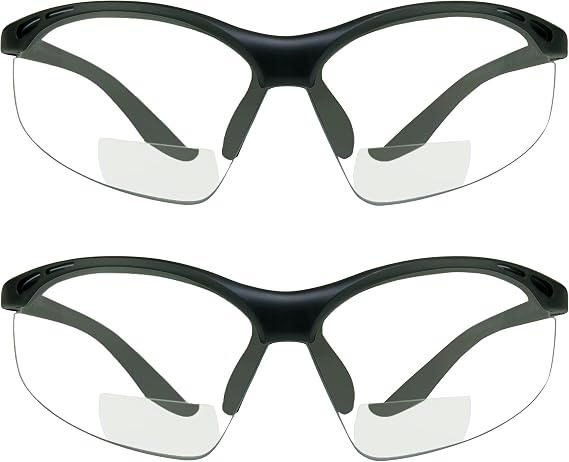proSPORT Bifocal Safety Glasses Reader Z87 +2.50 2 Pairs Wrap-Around Work Motorcycle Shooting Nigt Indoor Outdoor...