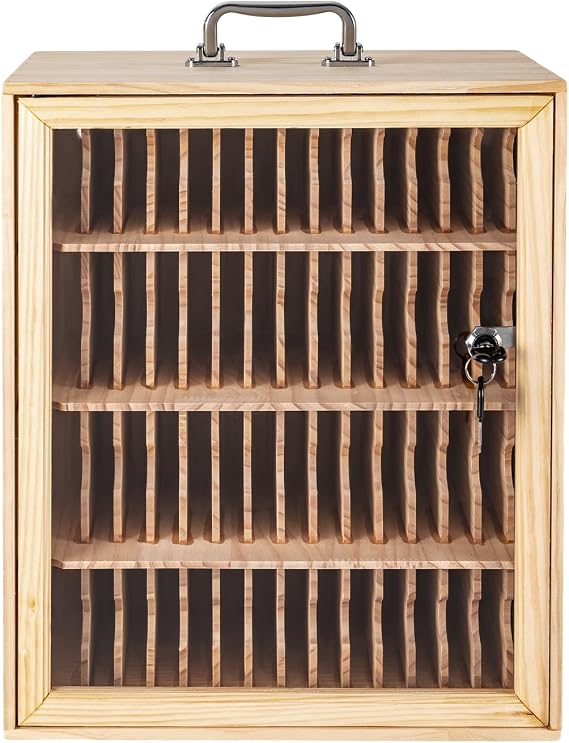 Cell Phones Storage Cabinet Wood Cell Phone Locker for Classroom with Lock Storage Cabinet for Cell Phones Pocket Chart Storage Locker Box for School Classroom Office Conference Room (60 Slots)