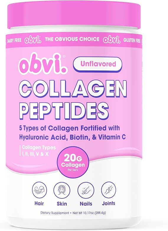 Obvi Multi Collagen Peptides & Hyaluronic Acid & Vitamin C Powder Hydrolyzed Bovine Collagen for Hair, Skin, Nails & Joints, Mix with Coffee & Smoothies, Unflavored