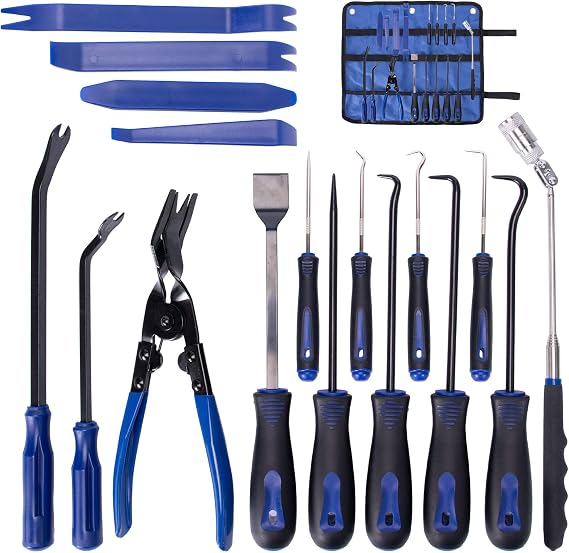 17Pcs Mechanic Tool Set Car Panel Removal Tools Pick and Hook Set | Clip Removal Tool Automotive Trim Removal Tool Magnetic Pickup Gasket Scrapers for Auto Interior Stereo Off-Road Rig Repairs