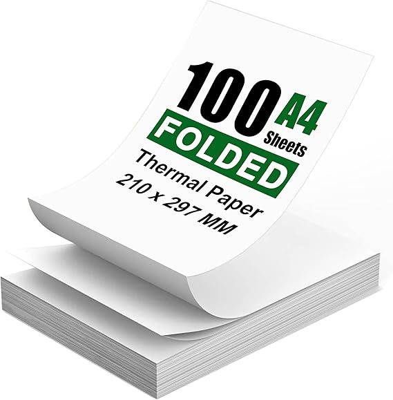 A4 Thermal Printer Paper for Portable Printers, BPA/BPS Free, 100 Sheets | 210x297 mm FanFold Thermal Printer Papers for Most Inkless Thermal Printers, Compatible with A285M/F82/A28U/F11A/ P83