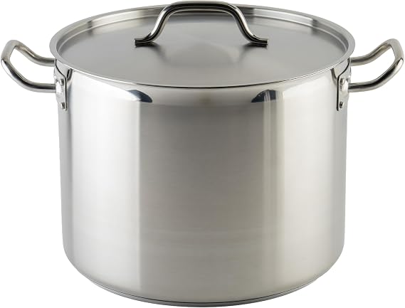 Winware Stainless Steel 24 Quart Stock Pot with Cover,Silver | Dishwasher safe, Heating, Riveted handles for grip, Wide base for soups, Great for Stocks, Soups, Pasta and Batch Cooking