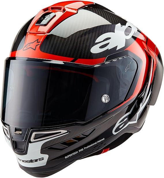 Alpinestars Race Helmet Supertech R10 Element Motorcycle Helmet Full Face Helmet Carbon Helmet Black Carbon Bright Red White L