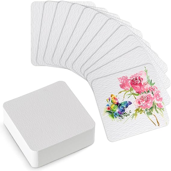 100 Sheets Small Watercolor Paper Bulk, Cold Press 140lb/300gsm Small Watercolor Sketchbook Mini Square Watercolor Book Portable Watercolor Painting Papers for Adults and Students (2.6 2.6 Sheets)