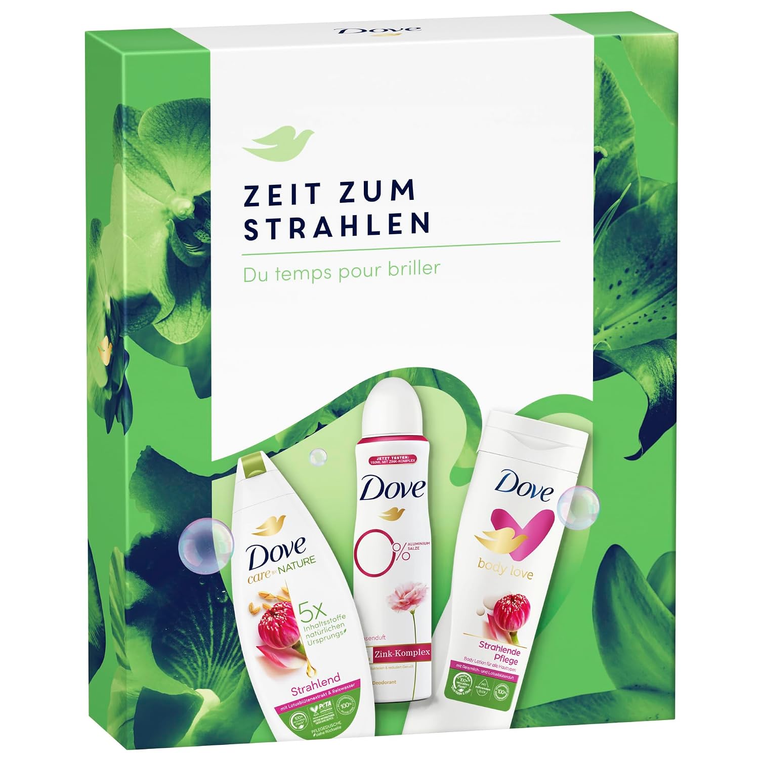 Dove Gift Set Time to Shine with Shower Care, Deodorant and Body Milk 250 ml  150 ml  400 ml