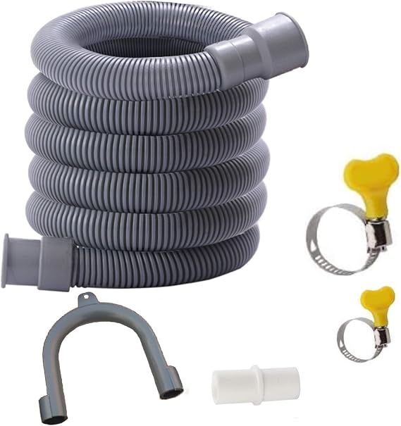 Universal Washing Machine & Dishwasher Drain Hose Extension Kit - 10 Feet Corrugated Washer Hose with 1 Adapter, 2 Hose Clamps & U-Bend Hose Holder