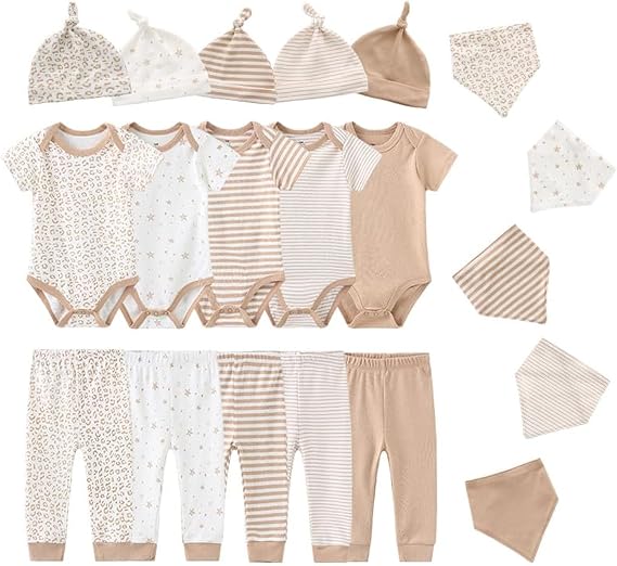 Baby Short Sleeve Jumpsuit Essentials Infant Clothing Set 20-Piece for Boys and Girls