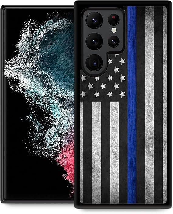 DJSOK Compatible with Samsung Galaxy S23 Ultra Case,Thin Blue Line Flag for Girl Men Drop Protection Pattern with Soft TPU Bumper Case for Samsung Galaxy S23 Ultra