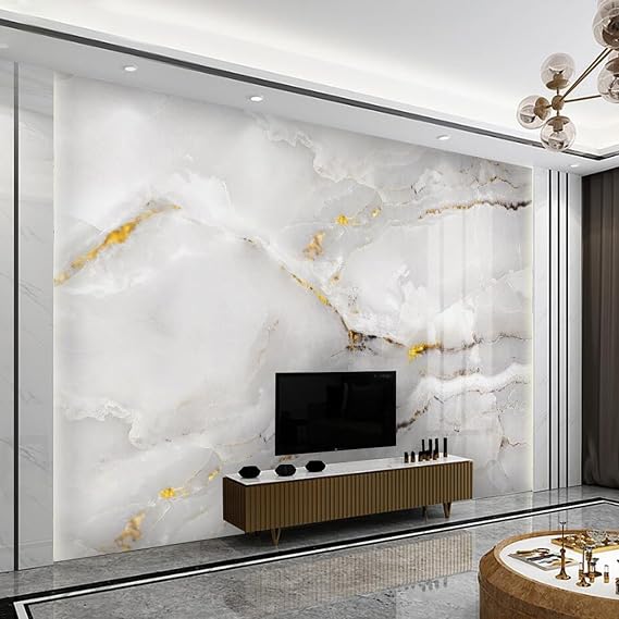 Custom Modern Marble Wallpaper Golden Marble Wall Mural Home Decor | Marble Murals Marble Non Peel and Stick Wallpaper, Size Silk Canvas 124" W x 90" H