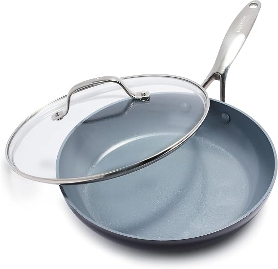 GreenPan Valencia Pro Ceramic Nonstick 10 Frying Pan Skillet with Lid, Hard Anodized PFAS-Free Cookware, Induction Ready & All Cooktops, Eggs & Omelets, Dishwasher & Oven Safe to 600F, Gray