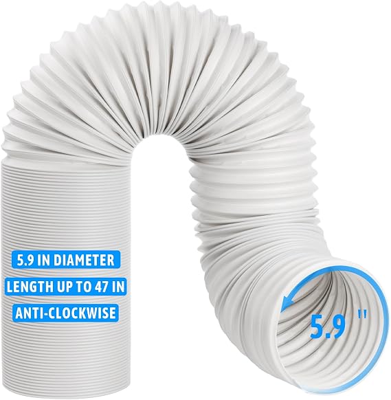 Portable Air Conditioner Hose 5.9" Dia 47" Length, AC Vent Exhaust Hose | AC Window Vent Hose, Air Vent Extender, Anti-clockwise Thread, AC Exhaust Hose For Portable Air Conditioner, Confirm the Size