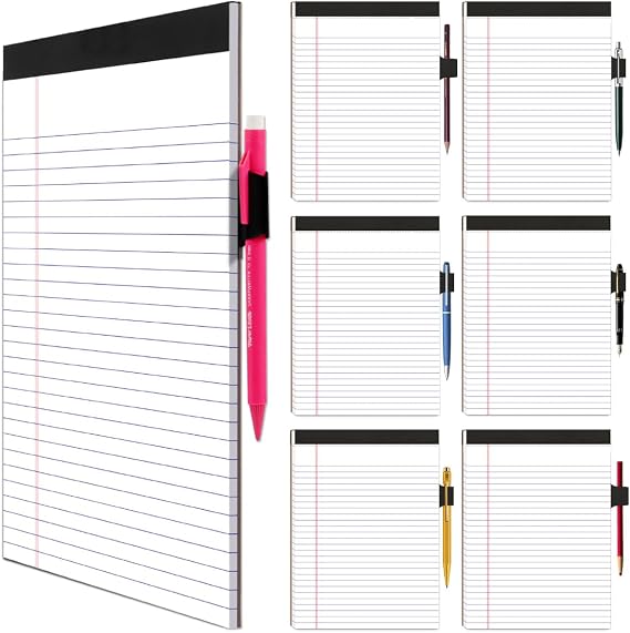 ZINCCO Legal Pads with Pen Holder, 8.5 x 11.75, Wide Ruled, 6 Pack, Notepad with Pen Holder, 40 Sheets/Pad, Premium Paper, Perforated Writing Pads, Paper Note Pad for School, Office, Home, College.