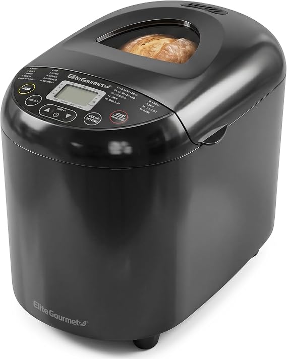 Elite Gourmet 2 Lb Programmable Bread Maker, 3 Sizes, 19 Presets, Black