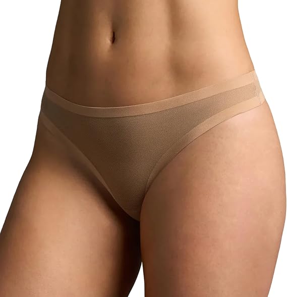 EBY Seamless Mesh Thong | Womens Underwear | Seamless Panty for Women Comfortable No Show Underwear, Small Champagne