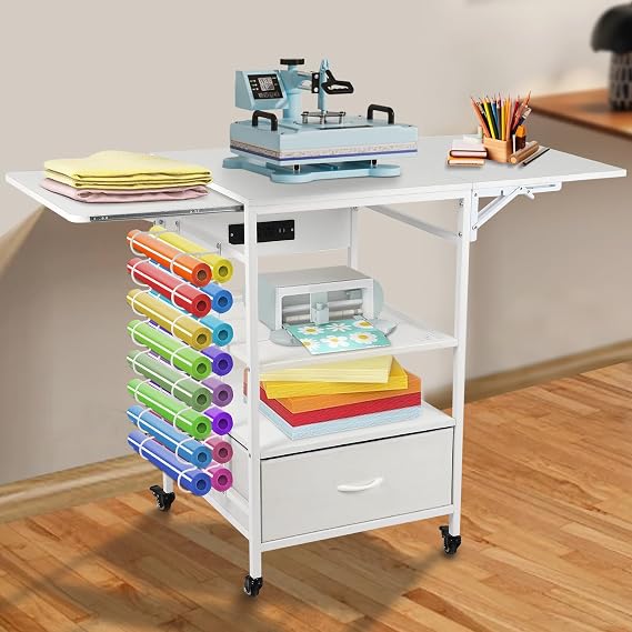 3 Tier Movable Heat Press Table, Foldable Heat Transfer Machine Stand