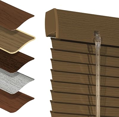 Aluminum Mini Blinds Cordless Faux Wood Blind Room Darkening Waterproof Horizontal Blinds for Window Home Bathroom Office, Oak, Custom Size