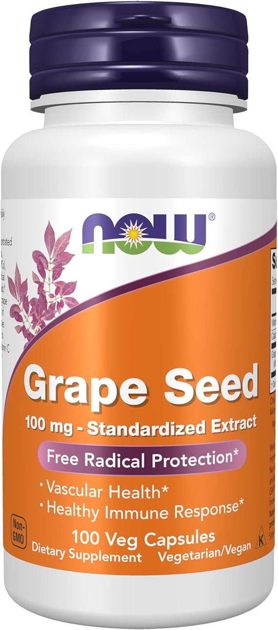 NOW Supplements, Grape Seed 100 mg, with Vitamin C, 100 Veg Caps