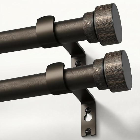 Oneach 2-Pack Heavy Duty Curtain Rods for Windows 66 to 120 Inch, 1 Inch Pole Adjustable Antique Brown Curtain Rod with Easy Installation and Modern Design, Decorative Drapery Rods with Finials