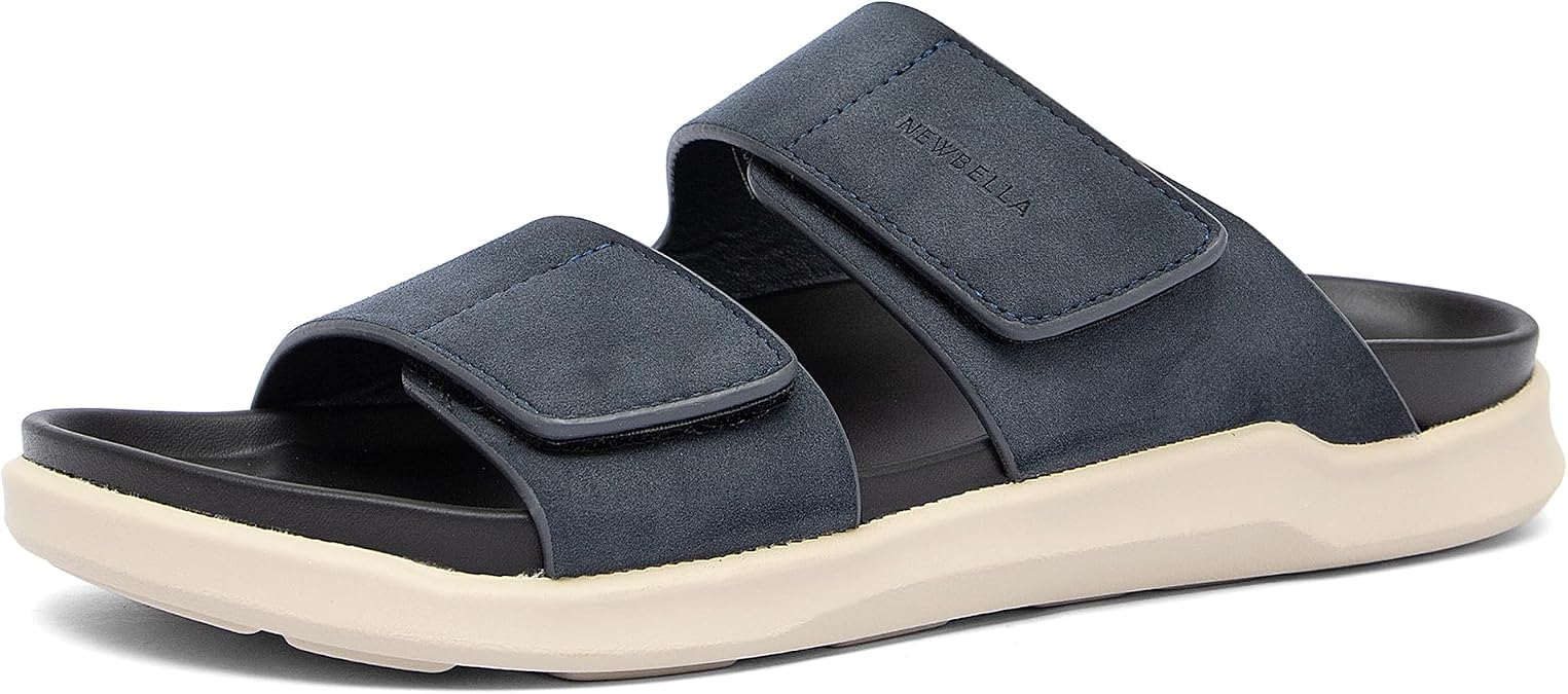 NEWBELLA Men's Casual Sandals with Arch Support - Adjustable Buckle Strap Slippers, Comfortable Outdoor & Indoor Slides for Walking & Relaxation