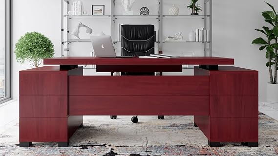 ZURI Furniture 79" Modern Ford Executive Desk with Filing Cabinets - Mahogany