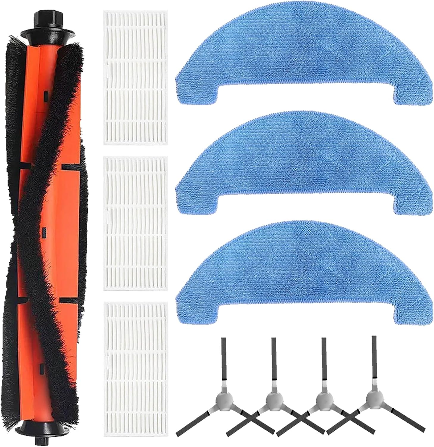 Replacement Parts for Loorow AT800 3-in-1 Robot Vacuum Accessories 1 Main Brush 4 Side Brush 3 HEPA Filter 3 Mop Pad