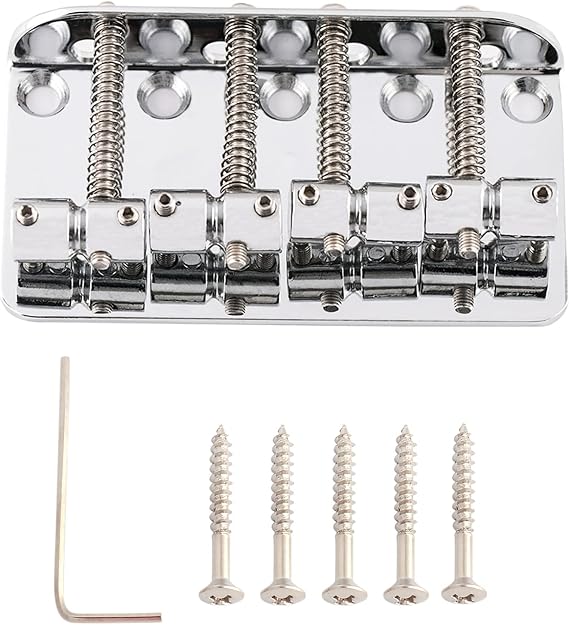 Rubatone 4 String Bass Bridge Top Load Bridge Hard Tail Steel Bridge for Jazz Bass Precision Bass P Bass Guitar Parts Accessories Chrome.
